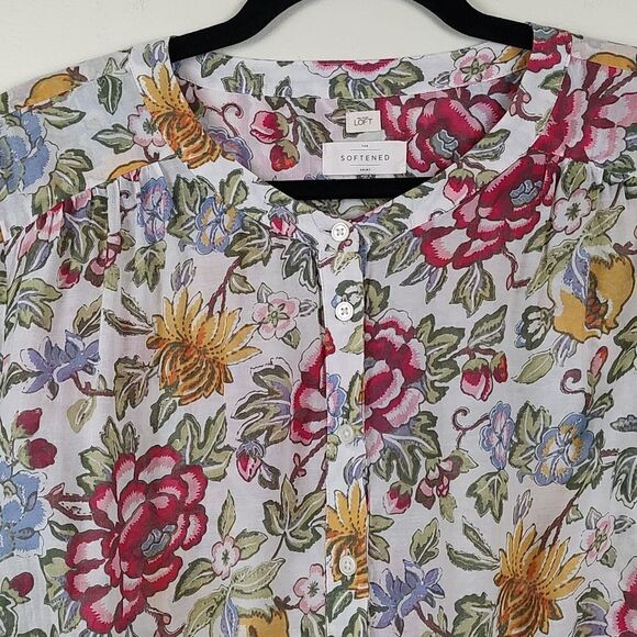 LOFT The Softened Shirt Floral Bell Sleeve Cotton Popover Blouse Top Size L - Picture 5 of 12